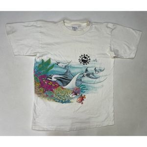 VINTAGE Shamu Sea World Stingray Fish T-shirt Women Medium White 90s
